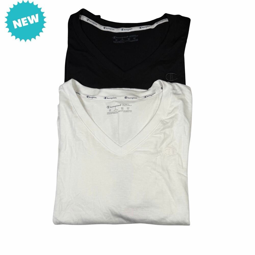 Champion V-neck Tee Women's 2XL Lot of 2 Black and White Loose Fit NEW